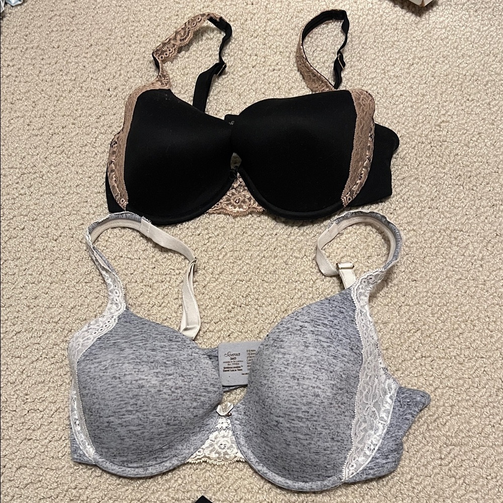 Soma Embraceable Demi Bra w/ Lace Trim- Black and Gray